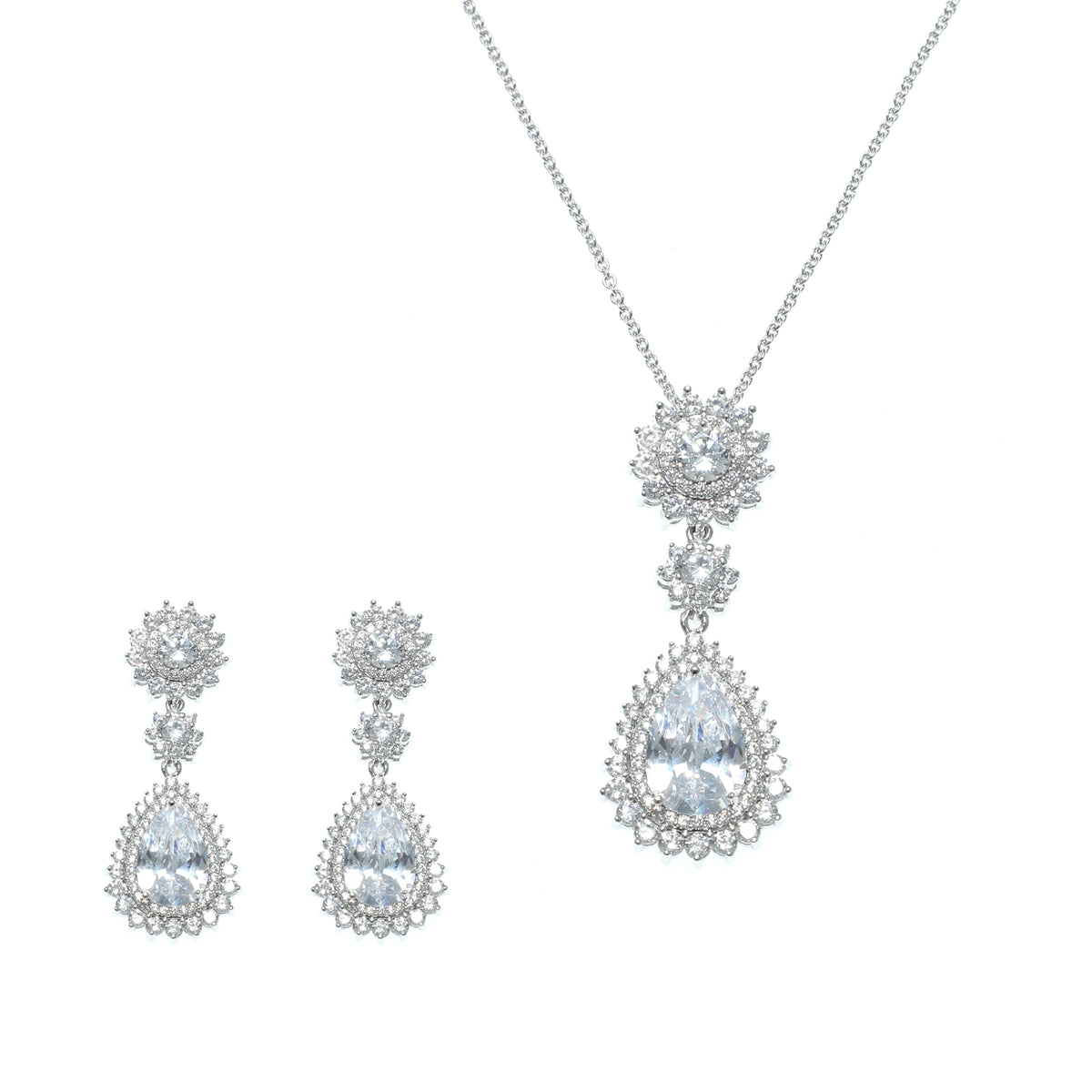 طقم مجوهرات كلاسيكي بتصميم متدلٍ Classic Drop Bridal Jewelry Style set