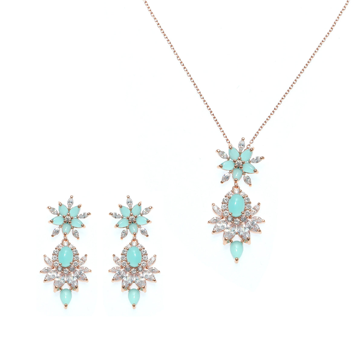 طقم مجوهرات كريستالي زهري اللون لون وردي فاتح Blush Pink Floral Crystal Jewelry Set