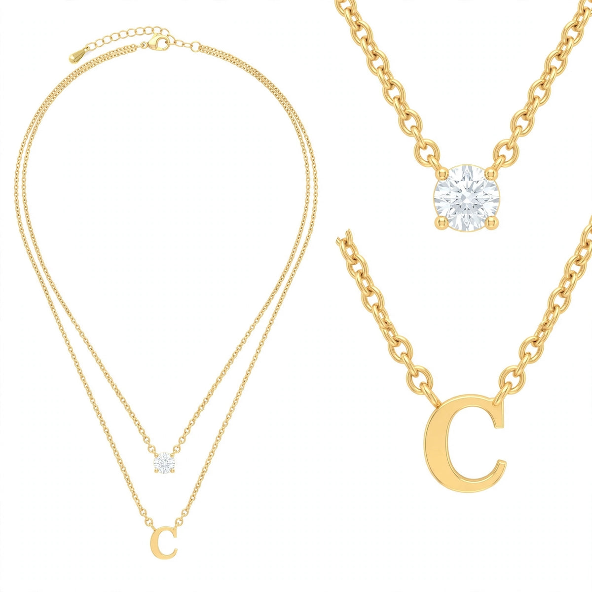 قلادة مزدوجة الطبقات تحمل حرفاً حرف مقاس 4ملم Double-layer necklace letter size 4mm