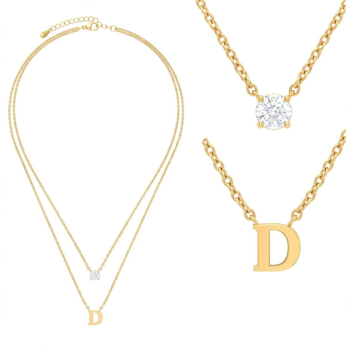 قلادة مزدوجة الطبقات تحمل حرفاً حرف مقاس 4ملم Double-layer necklace letter size 4mm