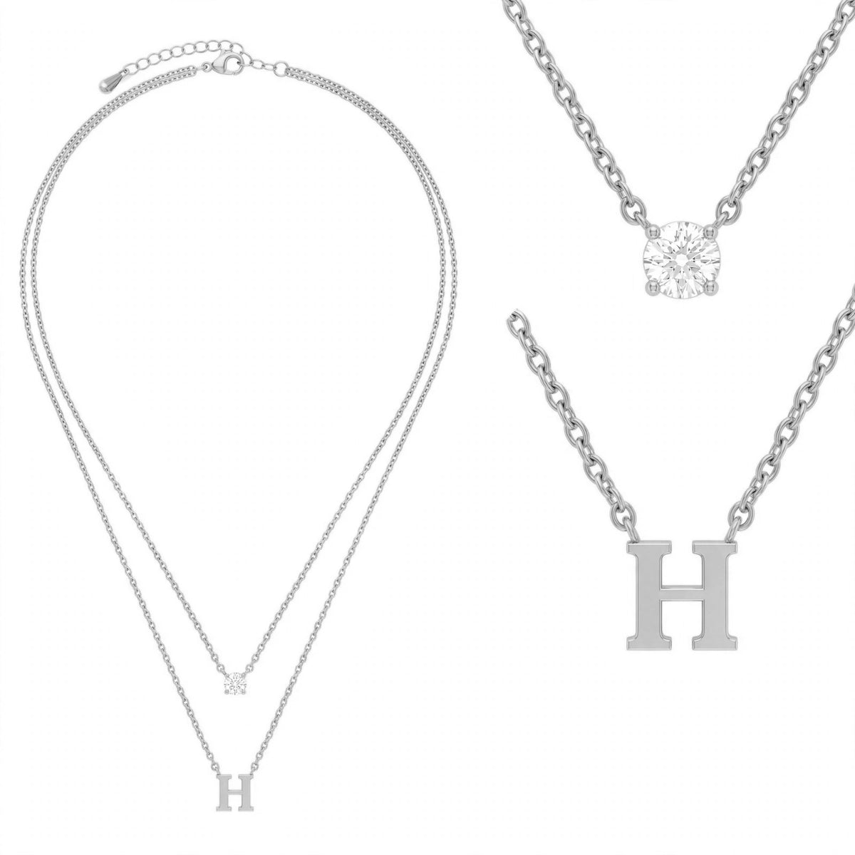 قلادة مزدوجة الطبقات تحمل حرفاً حرف مقاس 4ملم Double-layer necklace letter size 4mm