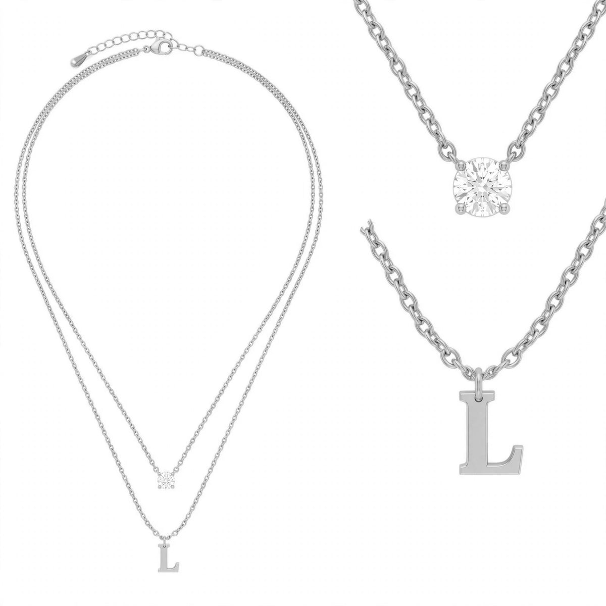 قلادة مزدوجة الطبقات تحمل حرفاً حرف مقاس 4ملم Double-layer necklace letter size 4mm