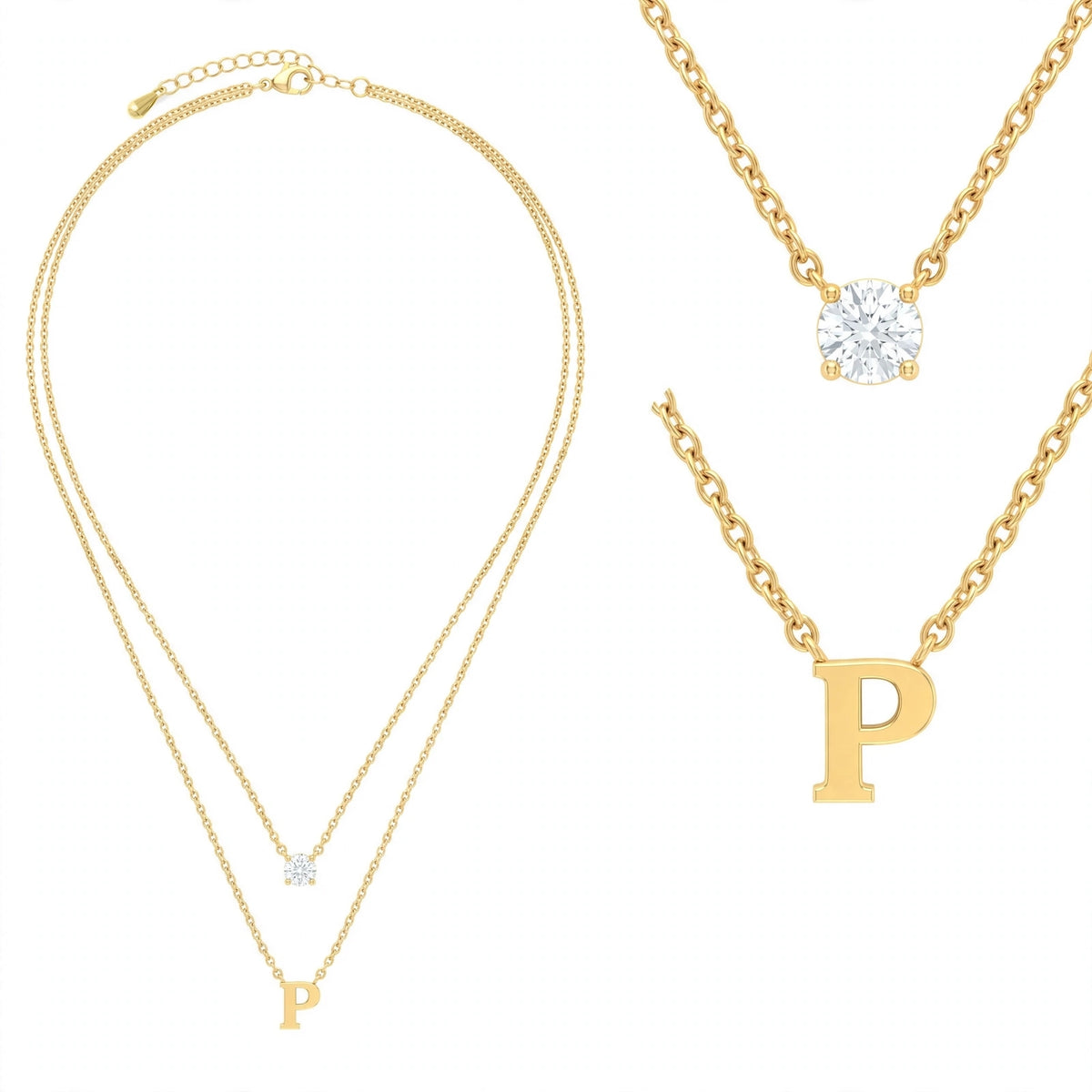 قلادة مزدوجة الطبقات تحمل حرفاً حرف مقاس 4ملم Double-layer necklace letter size 4mm