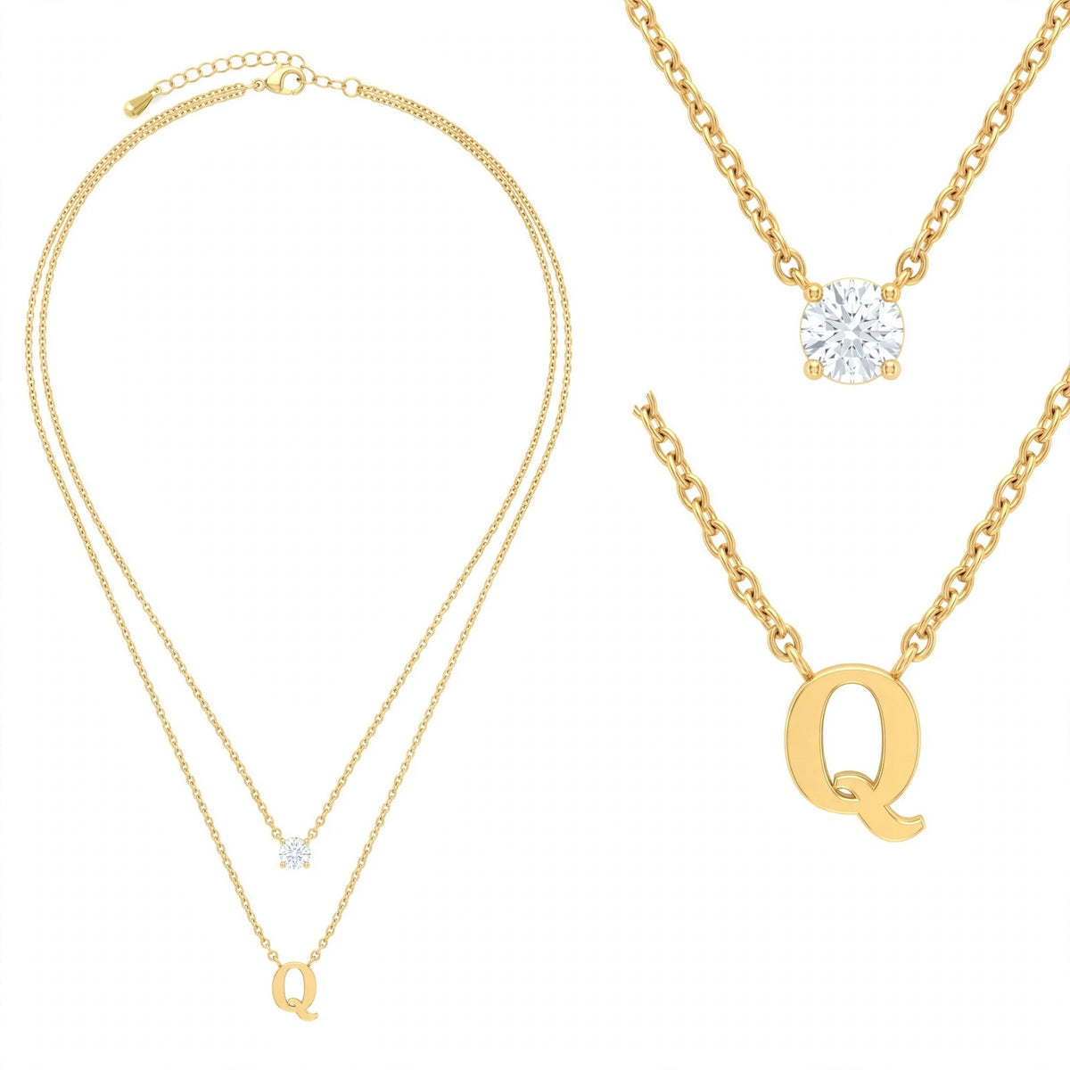 قلادة مزدوجة الطبقات تحمل حرفاً حرف مقاس 4ملم Double-layer necklace letter size 4mm