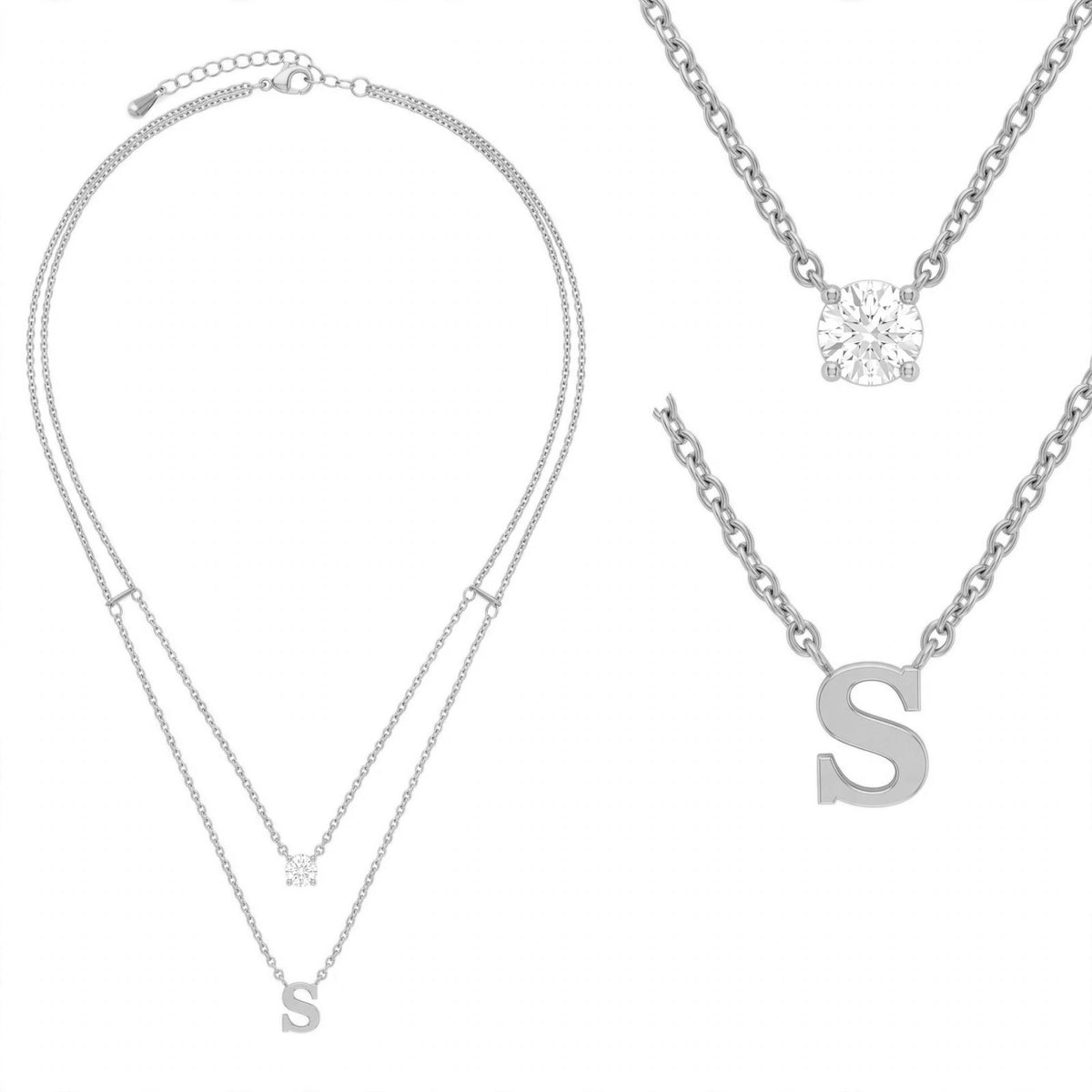 قلادة مزدوجة الطبقات تحمل حرفاً حرف مقاس 4ملم Double-layer necklace letter size 4mm