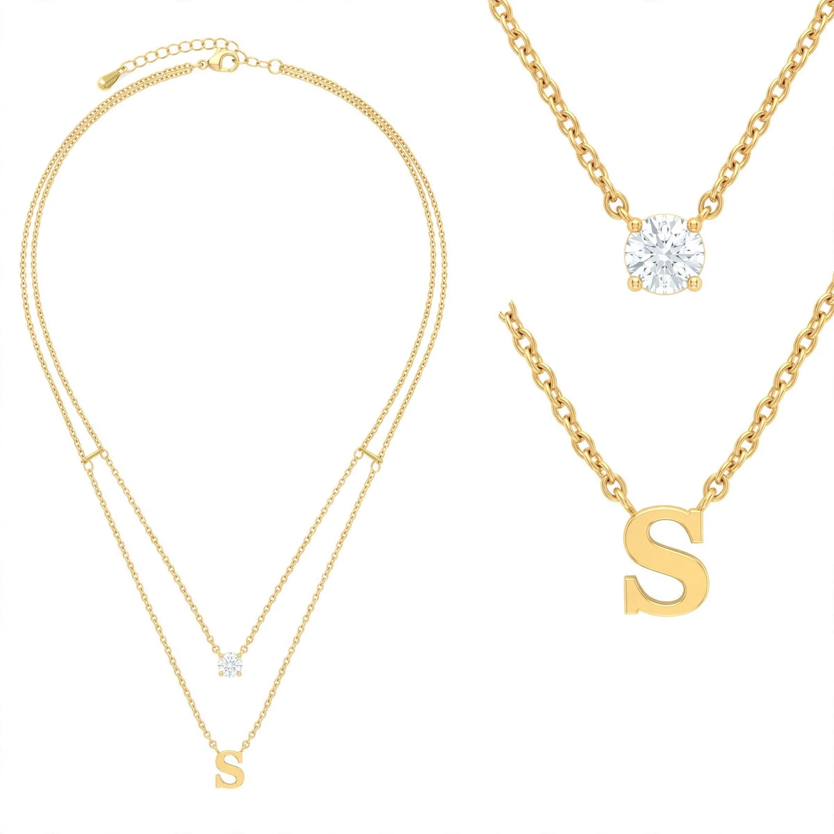 قلادة مزدوجة الطبقات تحمل حرفاً حرف مقاس 4ملم Double-layer necklace letter size 4mm