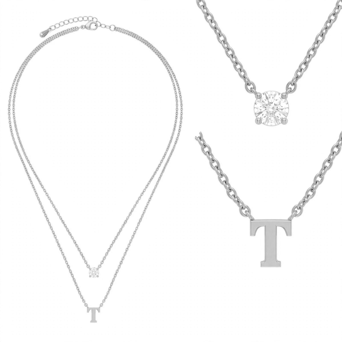 قلادة مزدوجة الطبقات تحمل حرفاً حرف مقاس 4ملم Double-layer necklace letter size 4mm