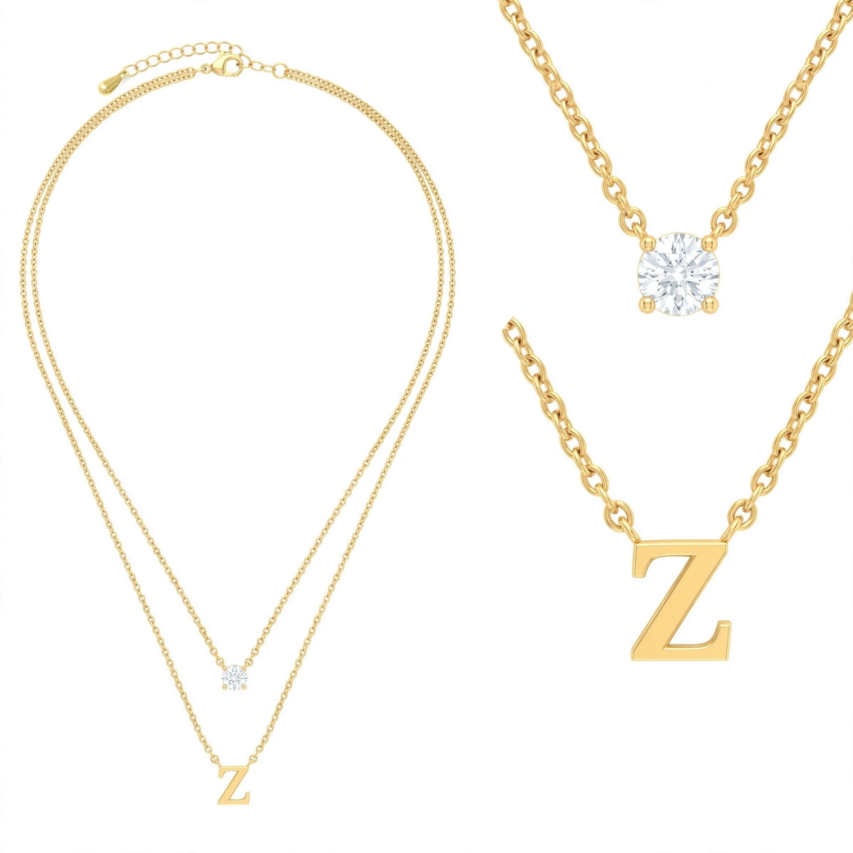 قلادة مزدوجة الطبقات تحمل حرفاً حرف مقاس 4ملم Double-layer necklace letter size 4mm