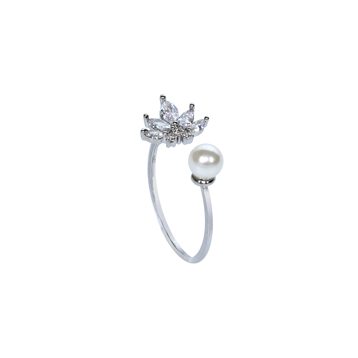خاتم مفتوح قابل للتعديل مرصع باللؤلؤ والزركون Open Adjustable Pearl & Zircon Ring