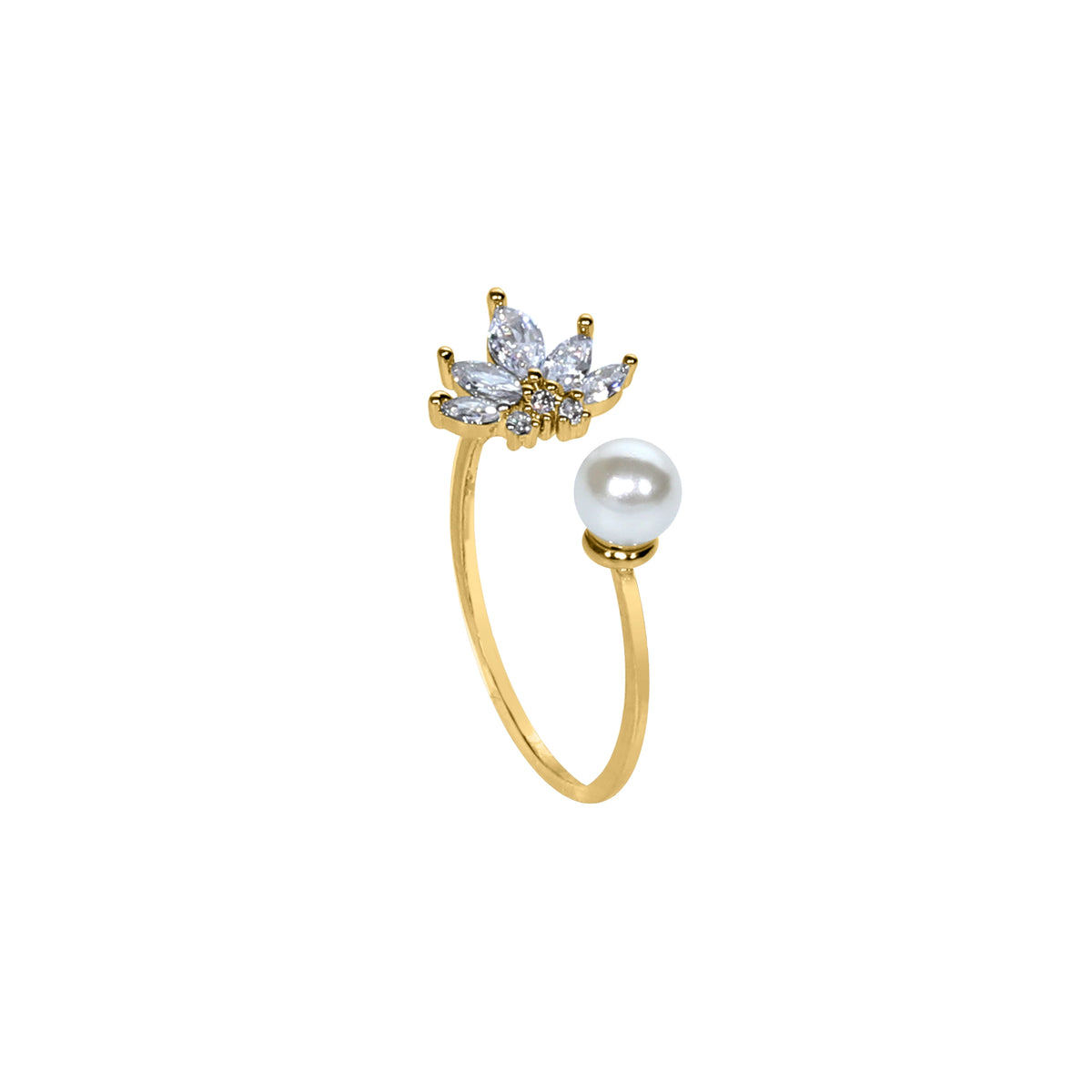خاتم مفتوح قابل للتعديل مرصع باللؤلؤ والزركون Open Adjustable Pearl & Zircon Ring
