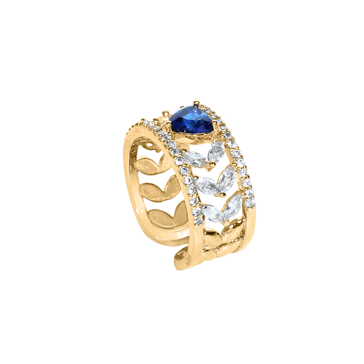 خاتم عريض بتصميم ورقة شجر وقصة ماركيز Wide Marquise Leaf Statement Ring