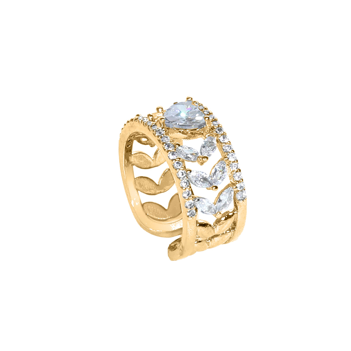 خاتم عريض بتصميم ورقة شجر وقصة ماركيز Wide Marquise Leaf Statement Ring
