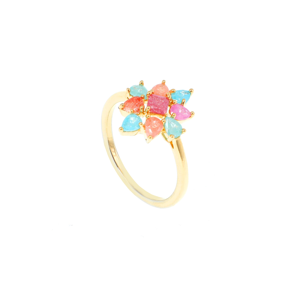 خاتم متعدد الألوان كيوبك بتصميم زهرة Multicolor Cubic Flower Motif Ring