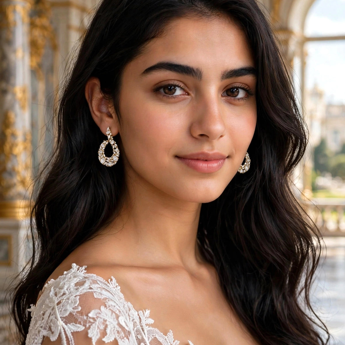 أقراط حلقية بتصميم قطرة مكوّنة من مجموعة أحجار الزركون Cluster Teardrop Hoop Earrings