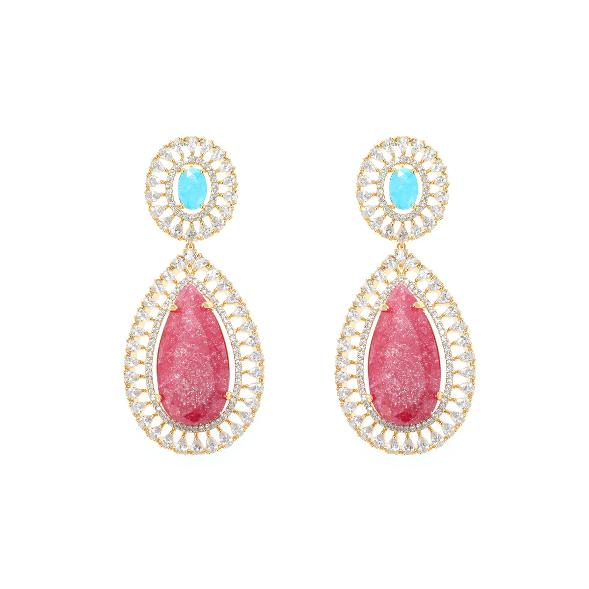 طقم كبير مرصَّع باحجار الزيركون الكيوبِك الملون الفاخر Big set embellished with premium, colorful cubic zirconia stones.