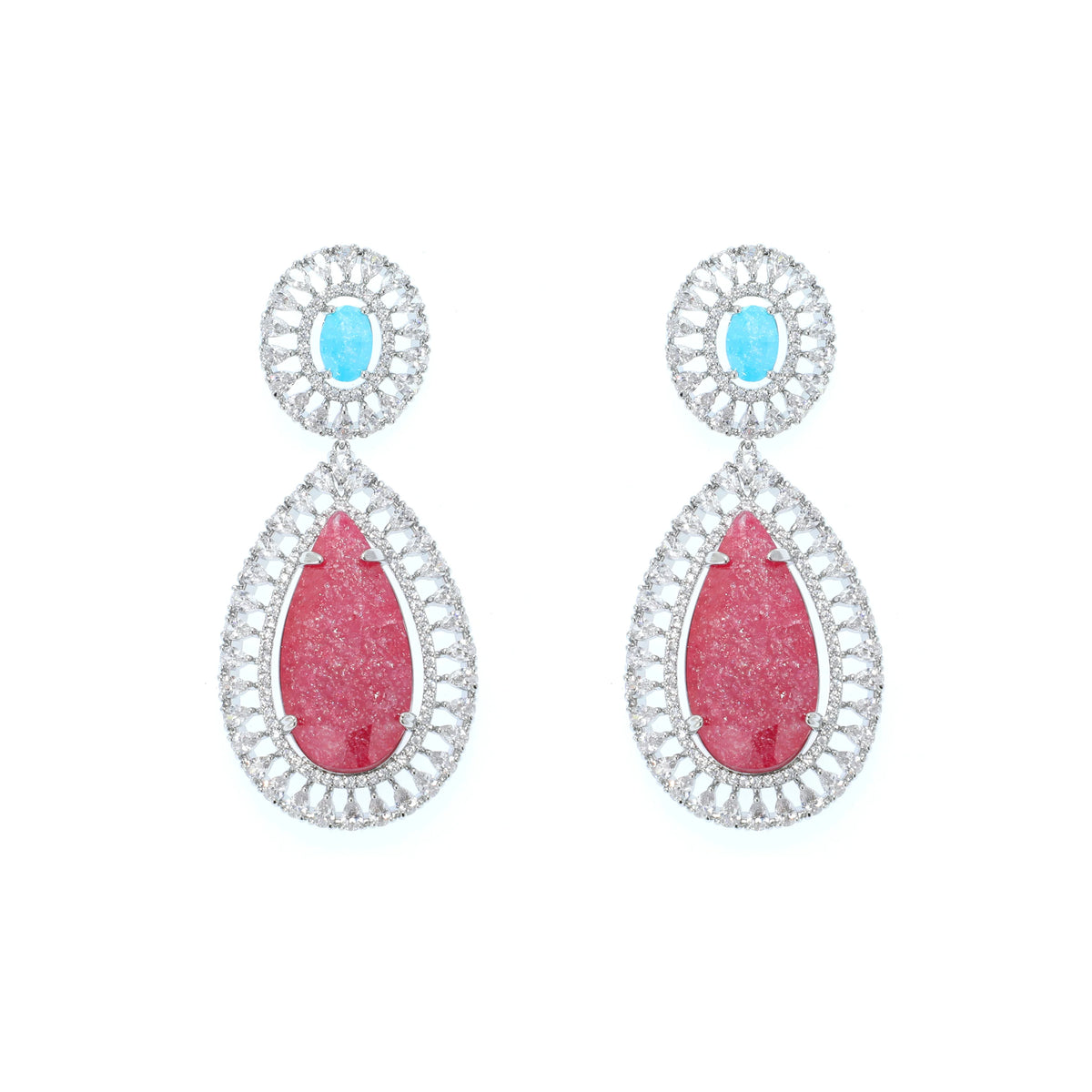 طقم كبير مرصَّع باحجار الزيركون الكيوبِك الملون الفاخر Big set embellished with premium, colorful cubic zirconia stones.