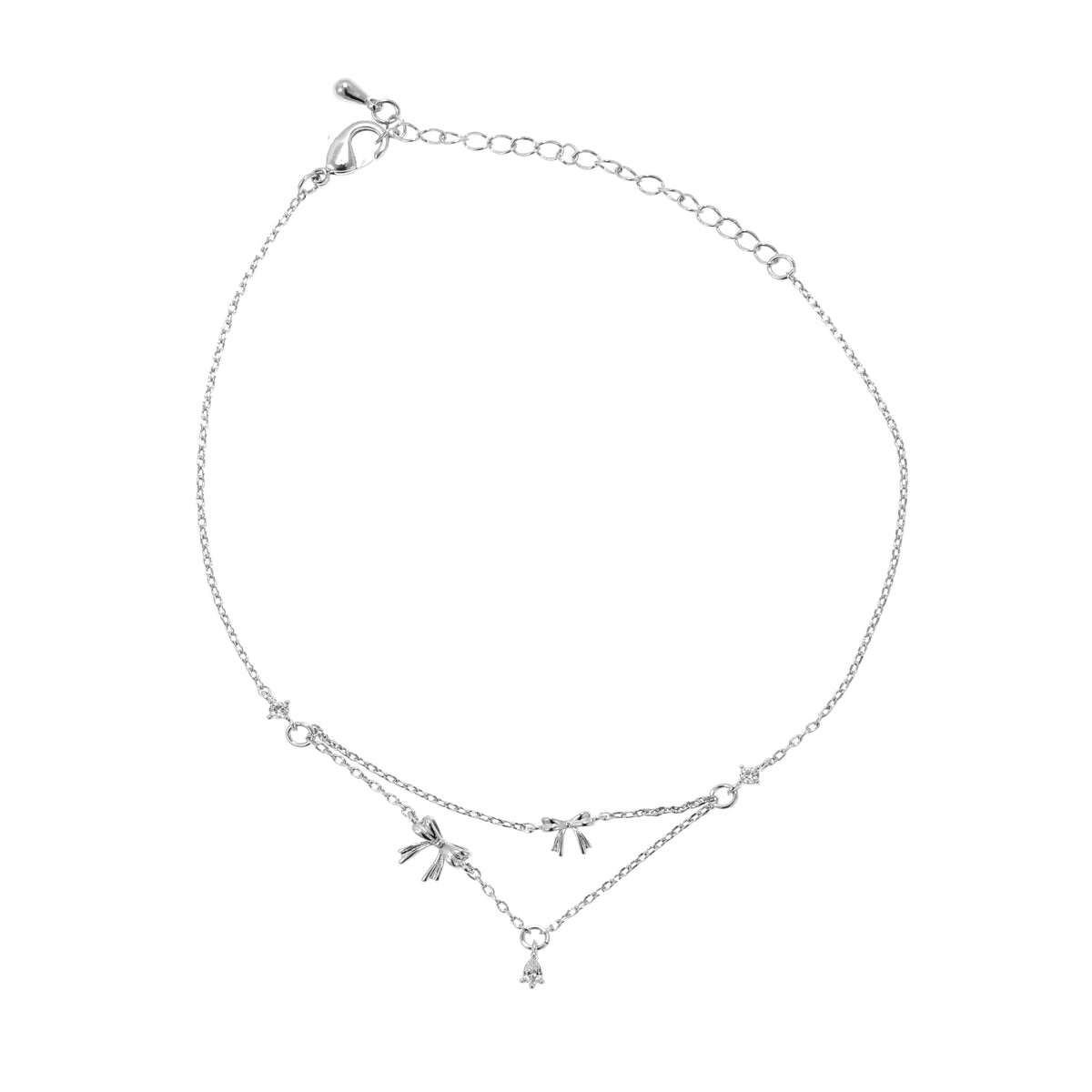 خلخال بسلسلة مزدوجة ودلاية متدلية Double Chain Bow & Drop Charm Anklet