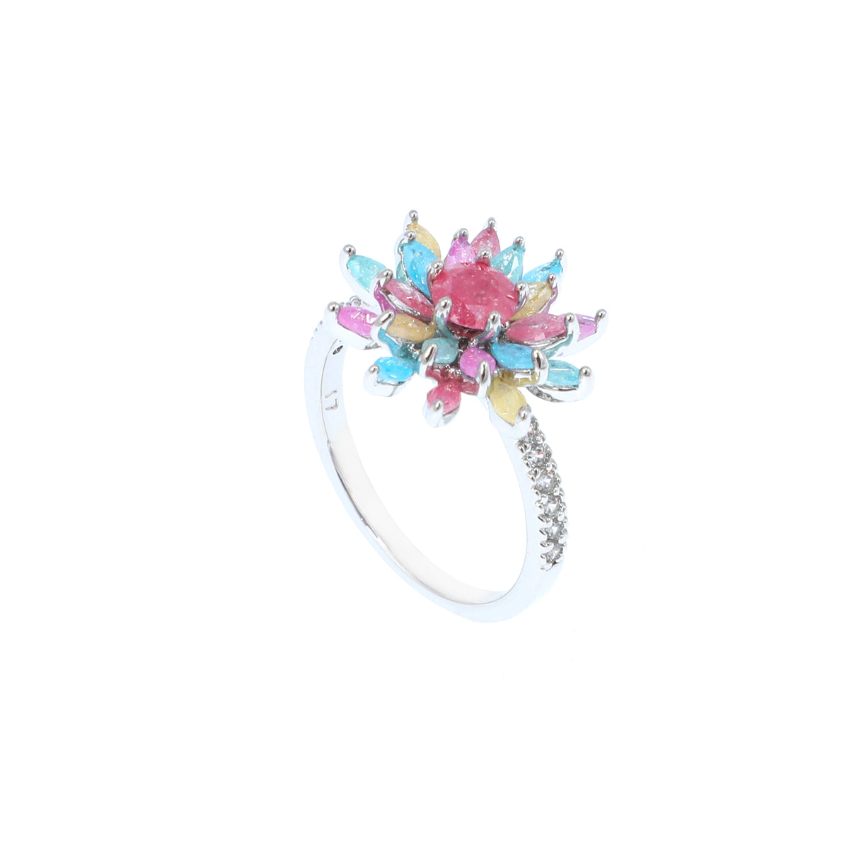 خاتم بتصميم عنقود زهرة اللوتس المتفتحة متعدد الألوان Multicolor Lotus Blooming Cluster Ring