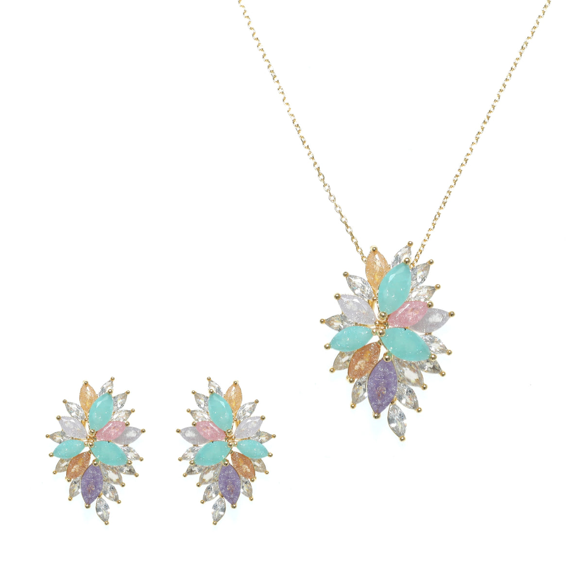طقم بنقشة مجموعات الزهور بألوان الباستيل الزركون الكيوبك Pastel Floral Cluster Motif
