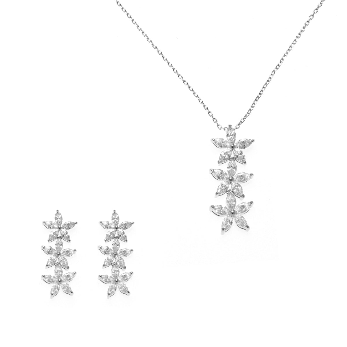 طقم بتصميم ثلاثي الزخارف الزهرية المتدلية Triple Floral Drop Motif Set