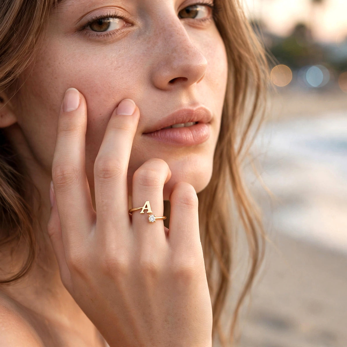 خاتم بتصميم مفتوح حرف مقاس 4ملم Open-wrap ring letter size 4mm