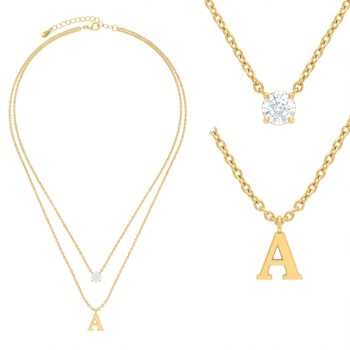 قلادة مزدوجة الطبقات تحمل حرفاً حرف مقاس 4ملم Double-layer necklace letter size 4mm