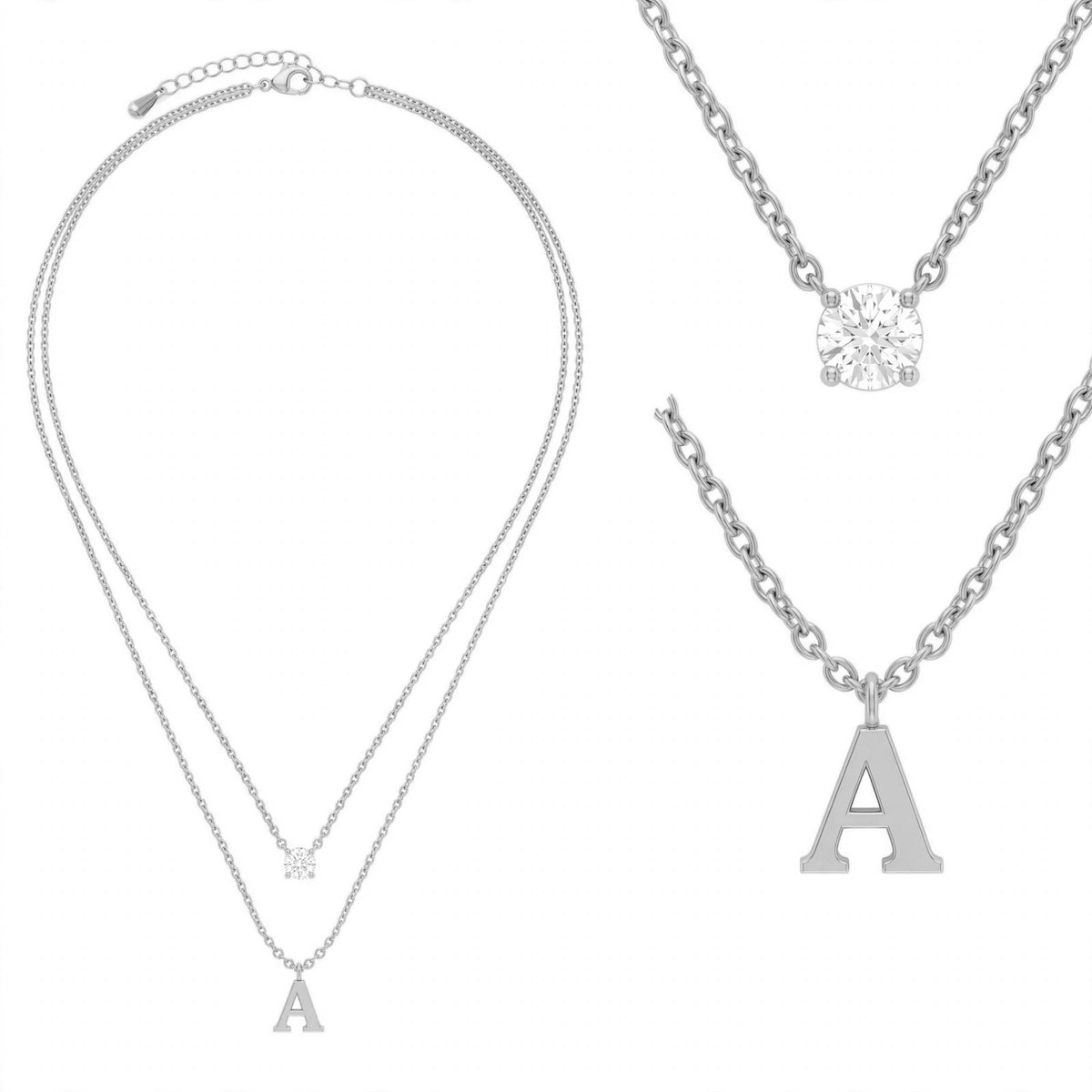 قلادة مزدوجة الطبقات تحمل حرفاً حرف مقاس 4ملم Double-layer necklace letter size 4mm