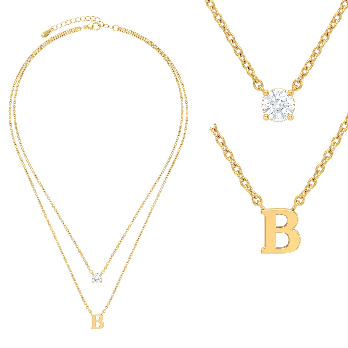 قلادة مزدوجة الطبقات تحمل حرفاً حرف مقاس 4ملم Double-layer necklace letter size 4mm
