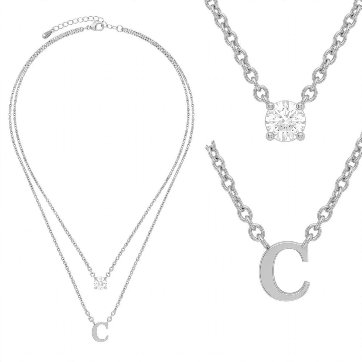 قلادة مزدوجة الطبقات تحمل حرفاً حرف مقاس 4ملم Double-layer necklace letter size 4mm