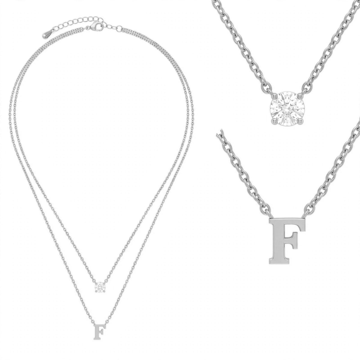 قلادة مزدوجة الطبقات تحمل حرفاً حرف مقاس 4ملم Double-layer necklace letter size 4mm