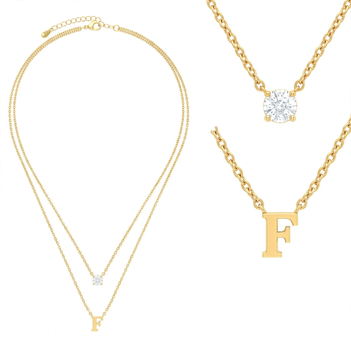 قلادة مزدوجة الطبقات تحمل حرفاً حرف مقاس 4ملم Double-layer necklace letter size 4mm