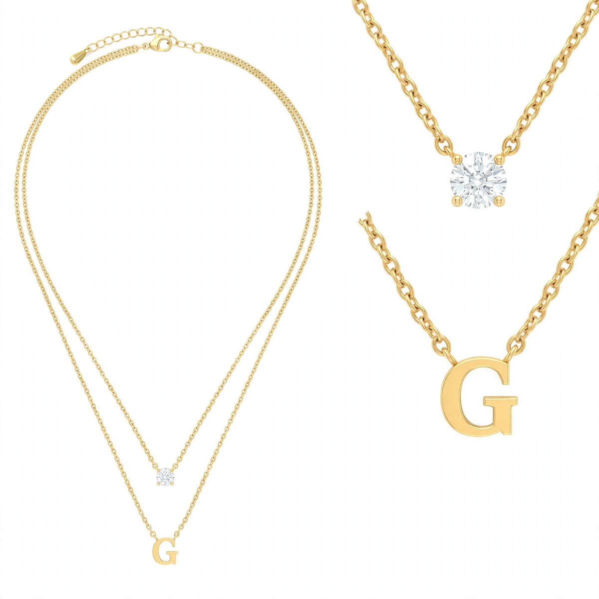 قلادة مزدوجة الطبقات تحمل حرفاً حرف مقاس 4ملم Double-layer necklace letter size 4mm