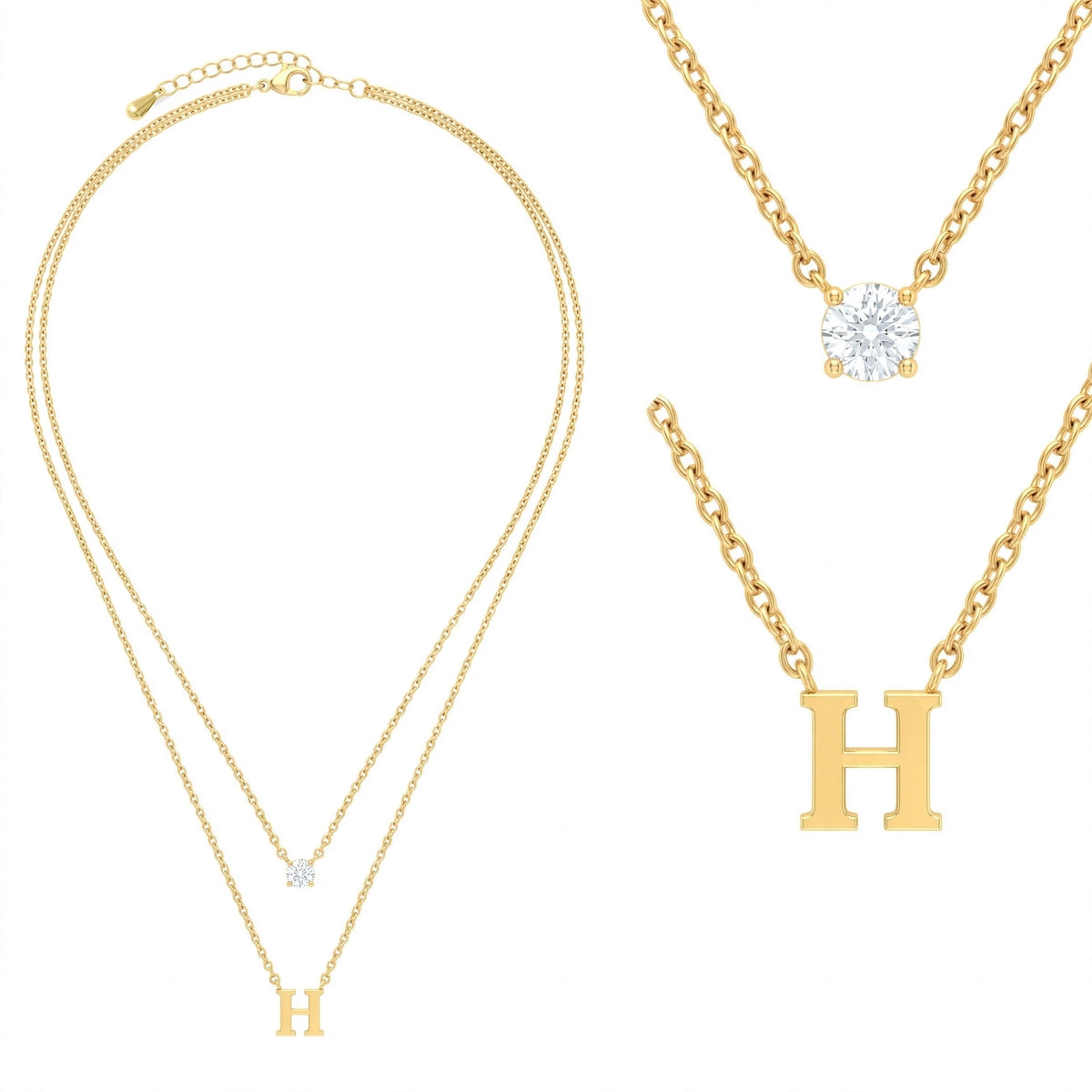 قلادة مزدوجة الطبقات تحمل حرفاً حرف مقاس 4ملم Double-layer necklace letter size 4mm