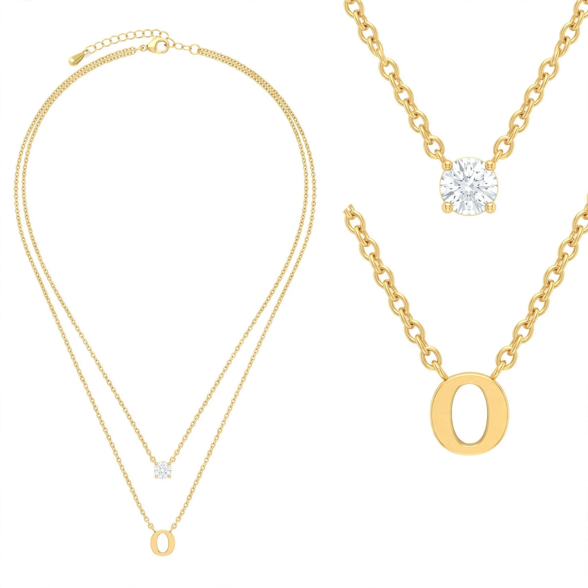 قلادة مزدوجة الطبقات تحمل حرفاً حرف مقاس 4ملم Double-layer necklace letter size 4mm