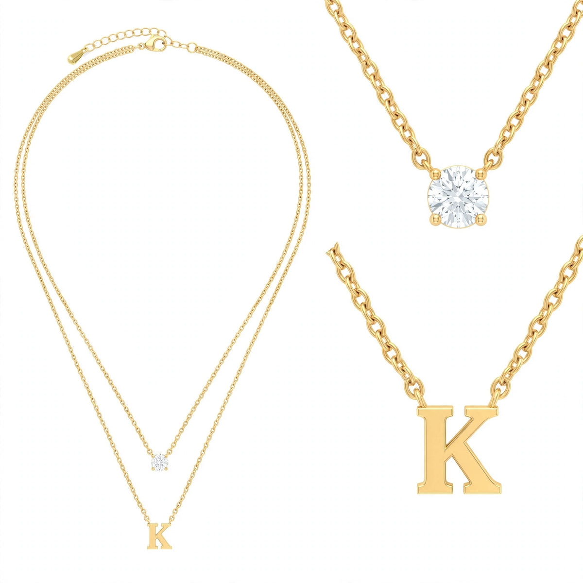 قلادة مزدوجة الطبقات تحمل حرفاً حرف مقاس 4ملم Double-layer necklace letter size 4mm