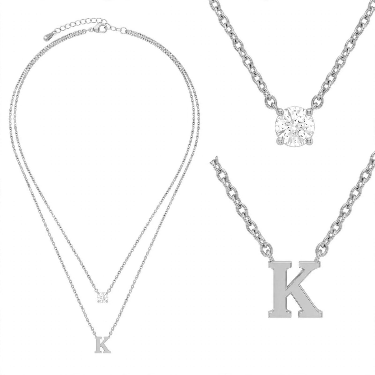 قلادة مزدوجة الطبقات تحمل حرفاً حرف مقاس 4ملم Double-layer necklace letter size 4mm