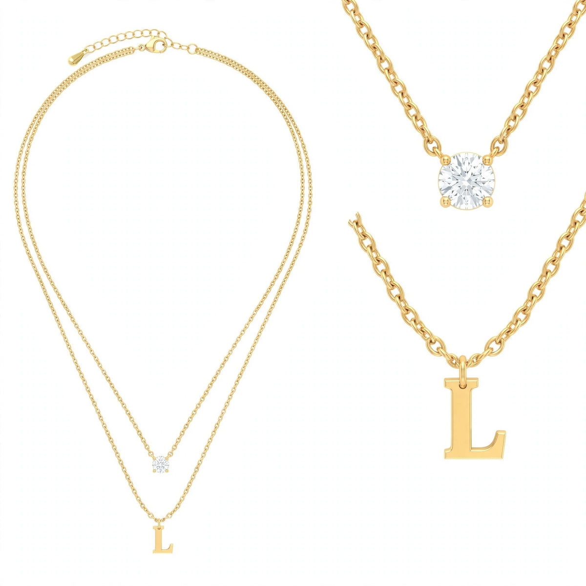 قلادة مزدوجة الطبقات تحمل حرفاً حرف مقاس 4ملم Double-layer necklace letter size 4mm