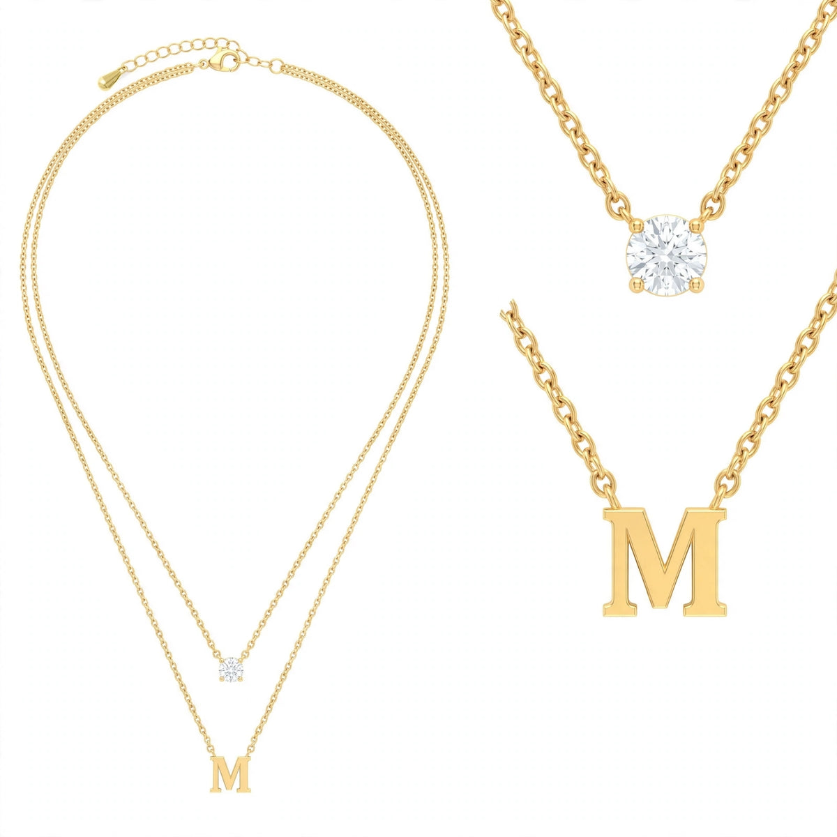 قلادة مزدوجة الطبقات تحمل حرفاً حرف مقاس 4ملم Double-layer necklace letter size 4mm