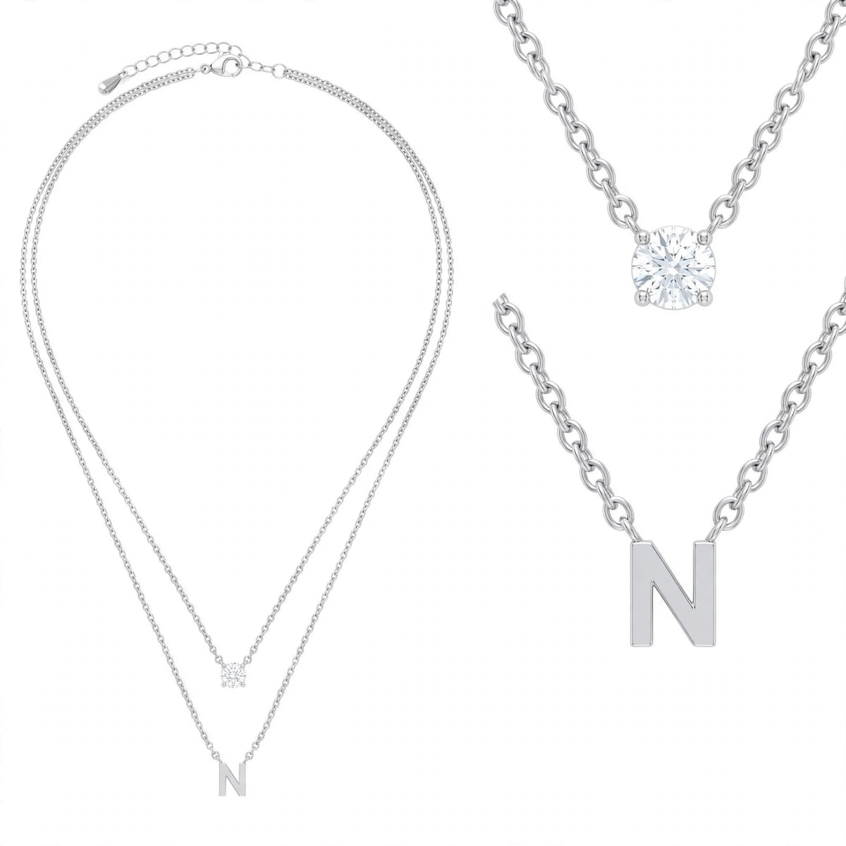 قلادة مزدوجة الطبقات تحمل حرفاً حرف مقاس 4ملم Double-layer necklace letter size 4mm
