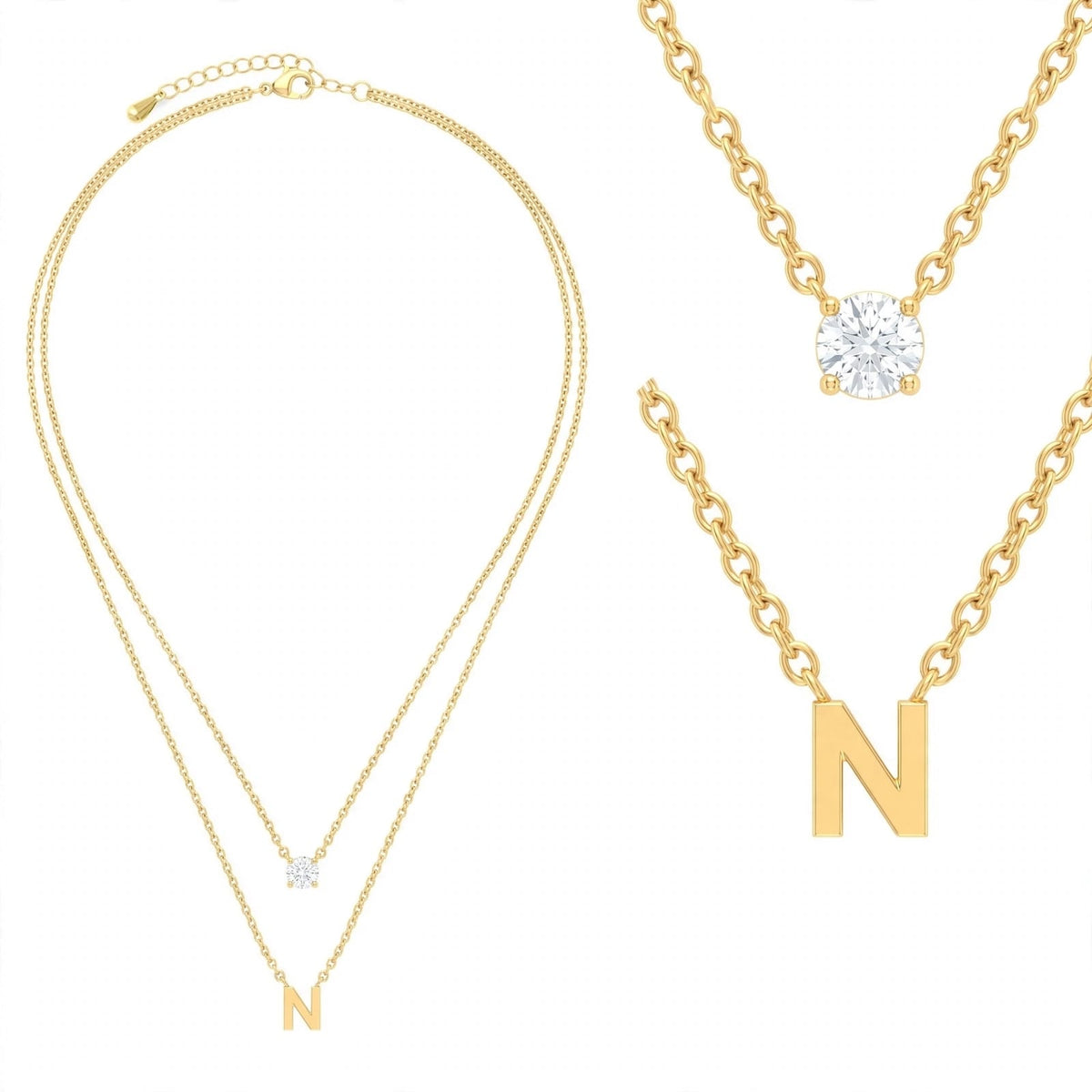 قلادة مزدوجة الطبقات تحمل حرفاً حرف مقاس 4ملم Double-layer necklace letter size 4mm