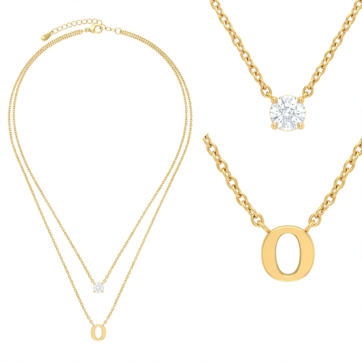 قلادة مزدوجة الطبقات تحمل حرفاً حرف مقاس 4ملم Double-layer necklace letter size 4mm