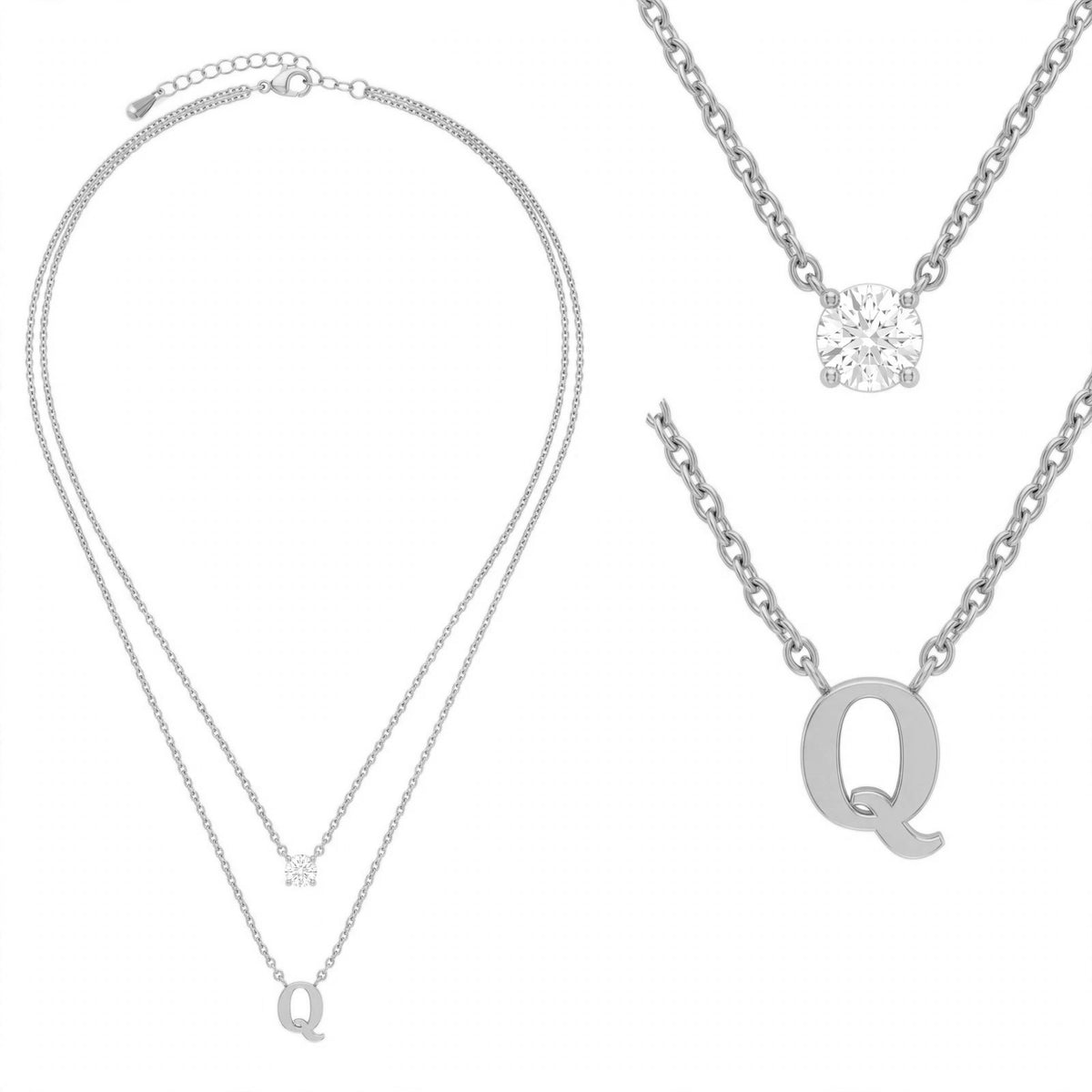 قلادة مزدوجة الطبقات تحمل حرفاً حرف مقاس 4ملم Double-layer necklace letter size 4mm