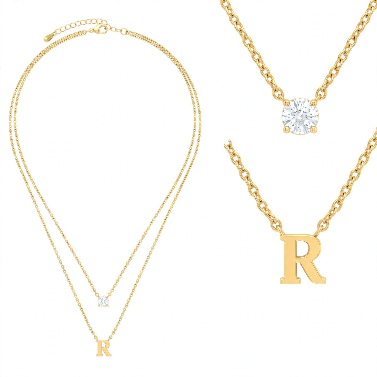 قلادة مزدوجة الطبقات تحمل حرفاً حرف مقاس 4ملم Double-layer necklace letter size 4mm