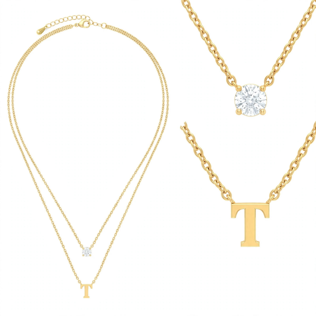 قلادة مزدوجة الطبقات تحمل حرفاً حرف مقاس 4ملم Double-layer necklace letter size 4mm