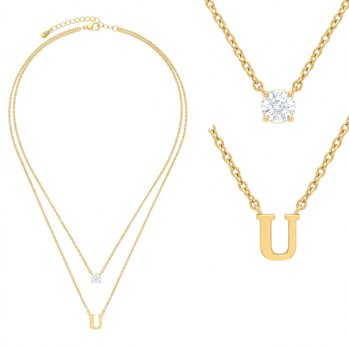قلادة مزدوجة الطبقات تحمل حرفاً حرف مقاس 4ملم Double-layer necklace letter size 4mm