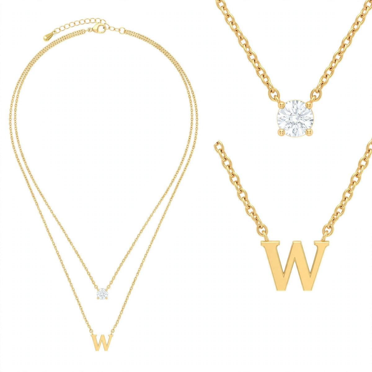 قلادة مزدوجة الطبقات تحمل حرفاً حرف مقاس 4ملم Double-layer necklace letter size 4mm