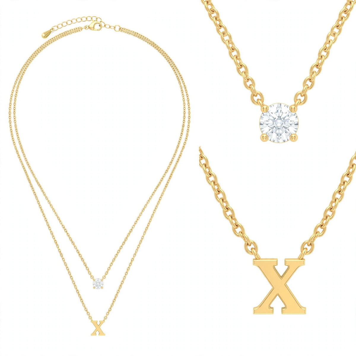 قلادة مزدوجة الطبقات تحمل حرفاً حرف مقاس 4ملم Double-layer necklace letter size 4mm