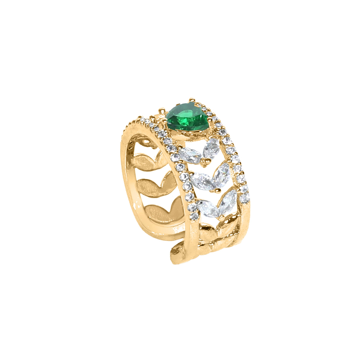 خاتم عريض بتصميم ورقة شجر وقصة ماركيز Wide Marquise Leaf Statement Ring