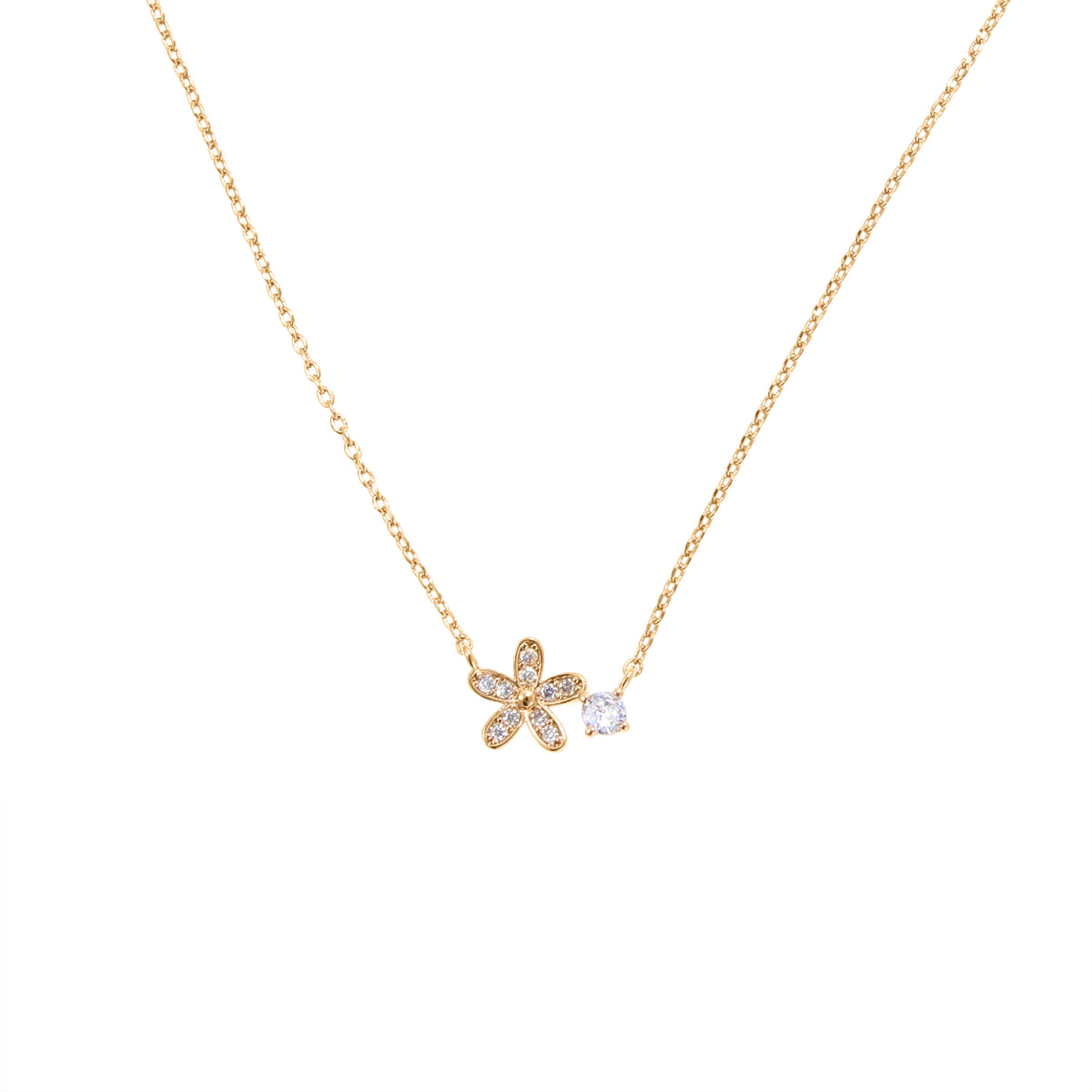 قلادة بتصميم زهرة رقيقة وحلية سوليتير Delicate Flower & Solitaire Charm Necklace
