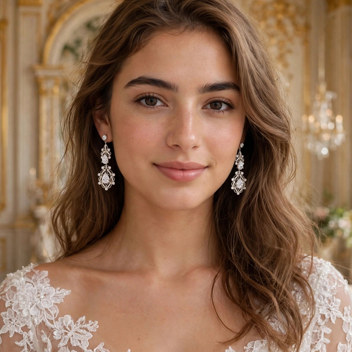 أقراط متدلية على شكل كمثرى بتصميم عتيق المزخرف Vintage-style pear-shaped drop earrings with ornate detailing.